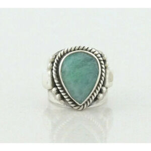 Sterling Silver Green Gemstone Ring Size 6 1/2  Large Chunky Ring